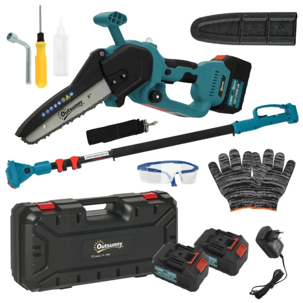 2 in 1 mini kettingzaag 580w met accu 8000mah veiligheidsvergrendeling 8 inch handkettingzaag elektrische motorzaag voor tuinscharen takkenschaar houtsnijden 1