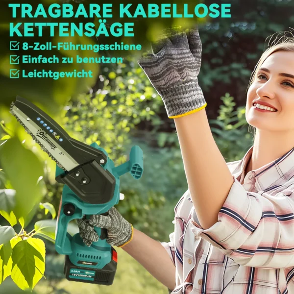 2 in 1 mini kettingzaag 580w met accu 8000mah veiligheidsvergrendeling 8 inch handkettingzaag elektrische motorzaag voor tuinscharen takkenschaar houtsnijden 10