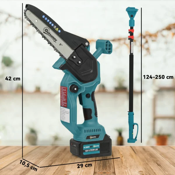 2 in 1 mini kettingzaag 580w met accu 8000mah veiligheidsvergrendeling 8 inch handkettingzaag elektrische motorzaag voor tuinscharen takkenschaar houtsnijden 4