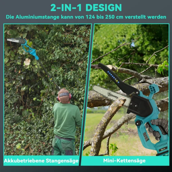 2 in 1 mini kettingzaag 580w met accu 8000mah veiligheidsvergrendeling 8 inch handkettingzaag elektrische motorzaag voor tuinscharen takkenschaar houtsnijden 5