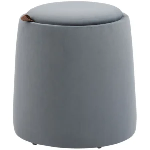 2 in 1 ottoman ronde zitkruk in grijze fluweel look met opbergruimte afneembaar deksel Ø44cm x 47,5cm veelzijdig inzetbaar als bijzettafel 1