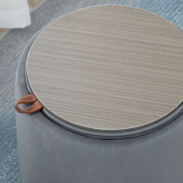 2 in 1 ottoman ronde zitkruk in grijze fluweel look met opbergruimte afneembaar deksel Ø44cm x 47,5cm veelzijdig inzetbaar als bijzettafel 10