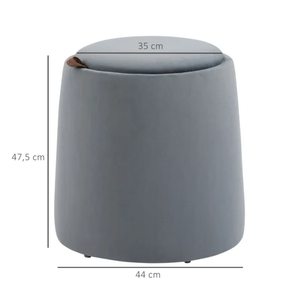 2 in 1 ottoman ronde zitkruk in grijze fluweel look met opbergruimte afneembaar deksel Ø44cm x 47,5cm veelzijdig inzetbaar als bijzettafel 4