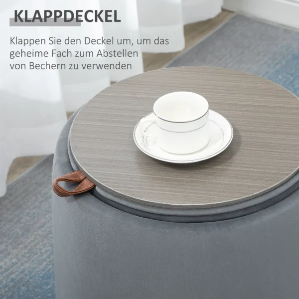 2 in 1 ottoman ronde zitkruk in grijze fluweel look met opbergruimte afneembaar deksel Ø44cm x 47,5cm veelzijdig inzetbaar als bijzettafel 5