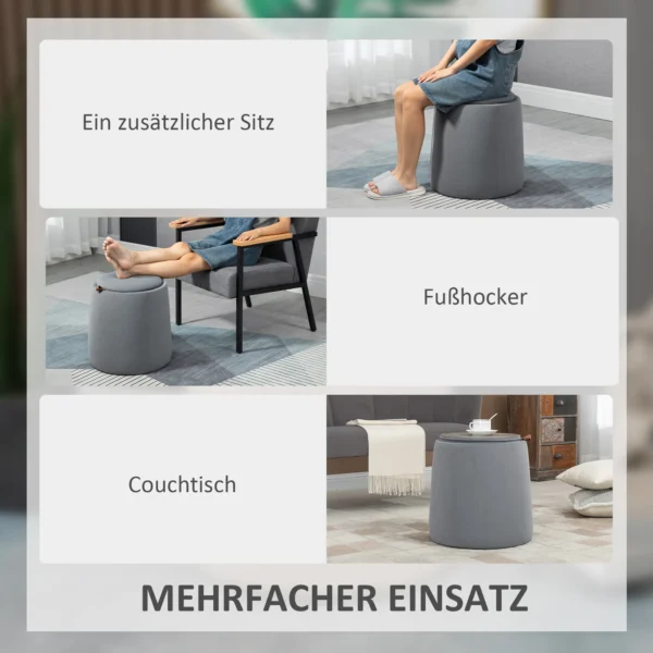 2 in 1 ottoman ronde zitkruk in grijze fluweel look met opbergruimte afneembaar deksel Ø44cm x 47,5cm veelzijdig inzetbaar als bijzettafel 8