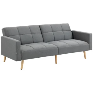 2 in 1 slaapbank 205 x 88 cm sofa met bedfunctie, bank met zitkussens, linnenlook, verstelbare rugleuning voor woonkamer, slaapkamer, grijs 1