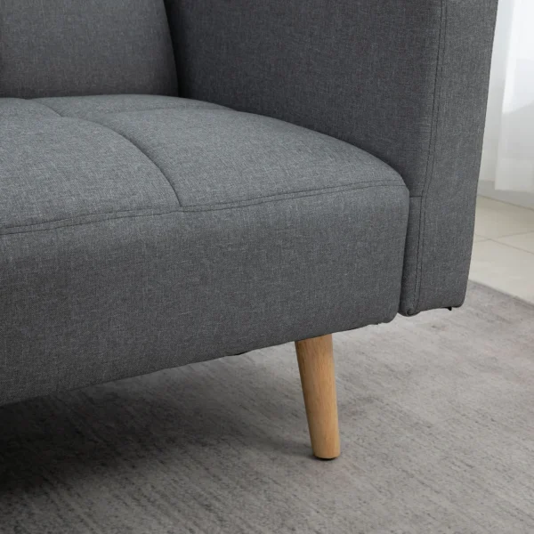2 in 1 slaapbank 205 x 88 cm sofa met bedfunctie, bank met zitkussens, linnenlook, verstelbare rugleuning voor woonkamer, slaapkamer, grijs 10