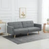 2 in 1 slaapbank 205 x 88 cm sofa met bedfunctie, bank met zitkussens, linnenlook, verstelbare rugleuning voor woonkamer, slaapkamer, grijs 2