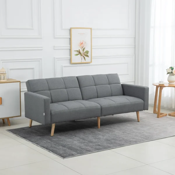 2 in 1 slaapbank 205 x 88 cm sofa met bedfunctie, bank met zitkussens, linnenlook, verstelbare rugleuning voor woonkamer, slaapkamer, grijs 2