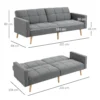 2 in 1 slaapbank 205 x 88 cm sofa met bedfunctie, bank met zitkussens, linnenlook, verstelbare rugleuning voor woonkamer, slaapkamer, grijs 4