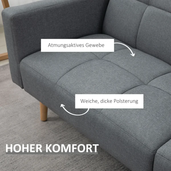 2 in 1 slaapbank 205 x 88 cm sofa met bedfunctie, bank met zitkussens, linnenlook, verstelbare rugleuning voor woonkamer, slaapkamer, grijs 5