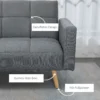 2 in 1 slaapbank 205 x 88 cm sofa met bedfunctie, bank met zitkussens, linnenlook, verstelbare rugleuning voor woonkamer, slaapkamer, grijs 7
