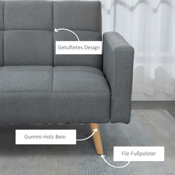 2 in 1 slaapbank 205 x 88 cm sofa met bedfunctie, bank met zitkussens, linnenlook, verstelbare rugleuning voor woonkamer, slaapkamer, grijs 7