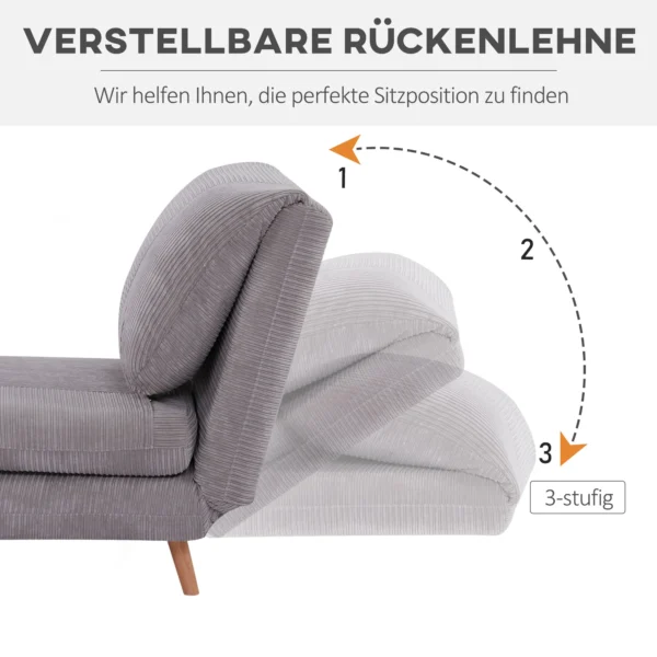 2 in 1 slaapbank, slaapstoel, verstelbare vouwmatras, logeerbed, vouwbed, corduroy look voor slaapkamer, woonkamer, lichtgrijs 6