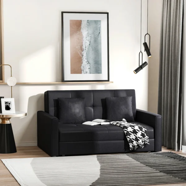 2 zits slaapbank met bedfunctie & opbergruimte, rugkussen, polycotton, hout, antraciet, 152x101x81cm 2