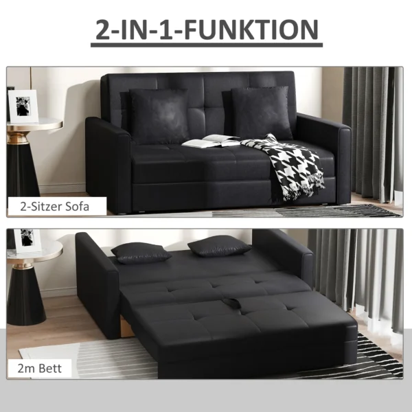 2 zits slaapbank met bedfunctie & opbergruimte, rugkussen, polycotton, hout, antraciet, 152x101x81cm 5