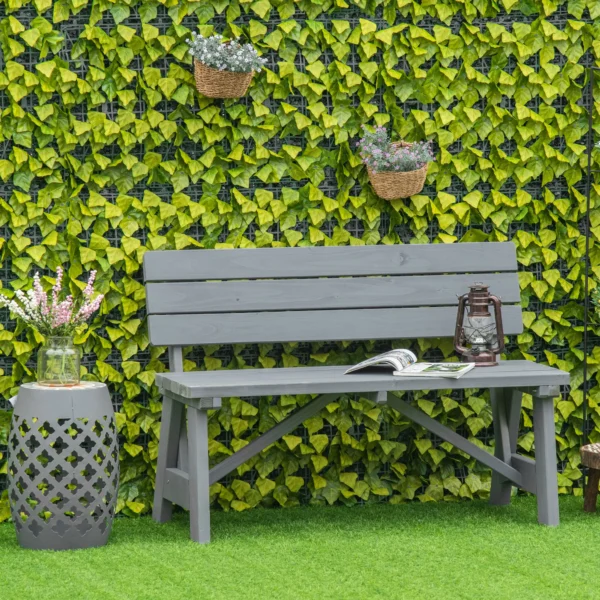 2 zits tuinbank hout, weerbestendige zitbank, uv bestendige tuinmeubelen met rugleuningen, parkbank belastbaar tot 220kg, balkonbank, houten bank voor balkon terras, tuin, 116 x 56 x 80 cm, grijs 2