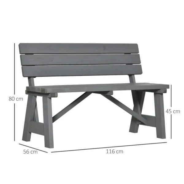 2 zits tuinbank hout, weerbestendige zitbank, uv bestendige tuinmeubelen met rugleuningen, parkbank belastbaar tot 220kg, balkonbank, houten bank voor balkon terras, tuin, 116 x 56 x 80 cm, grijs 4