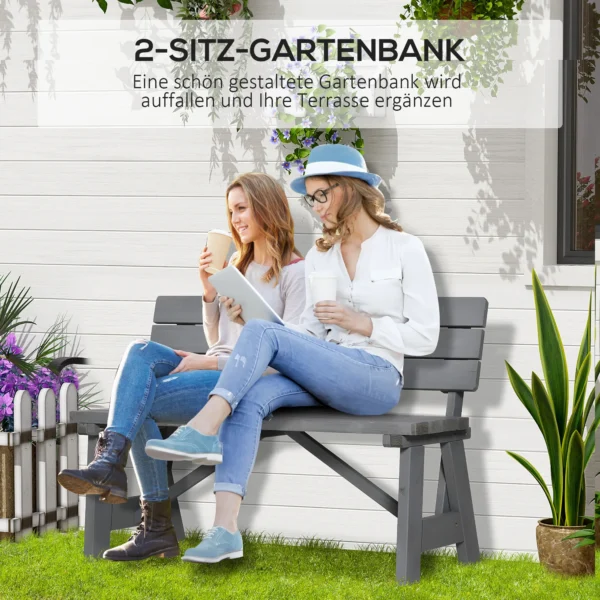 2 zits tuinbank hout, weerbestendige zitbank, uv bestendige tuinmeubelen met rugleuningen, parkbank belastbaar tot 220kg, balkonbank, houten bank voor balkon terras, tuin, 116 x 56 x 80 cm, grijs 5