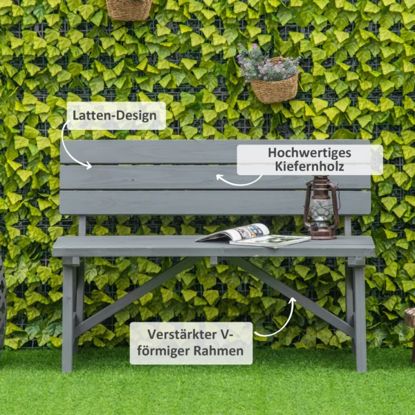 2 zits tuinbank hout, weerbestendige zitbank, uv bestendige tuinmeubelen met rugleuningen, parkbank belastbaar tot 220kg, balkonbank, houten bank voor balkon terras, tuin, 116 x 56 x 80 cm, grijs 6
