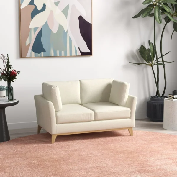 2 zitsbank loveseat in linnenlook met kussens, tweezitter met houten poten tot 150 kg, beige 137x78x78 cm voor woonkamer 2