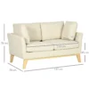 2 zitsbank loveseat in linnenlook met kussens, tweezitter met houten poten tot 150 kg, beige 137x78x78 cm voor woonkamer 4
