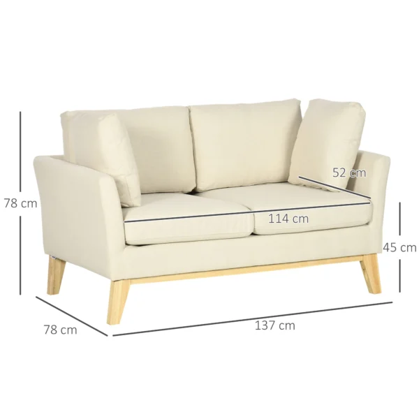 2 zitsbank loveseat in linnenlook met kussens, tweezitter met houten poten tot 150 kg, beige 137x78x78 cm voor woonkamer 4