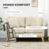 2 zitsbank loveseat in linnenlook met kussens, tweezitter met houten poten tot 150 kg, beige 137x78x78 cm voor woonkamer 5