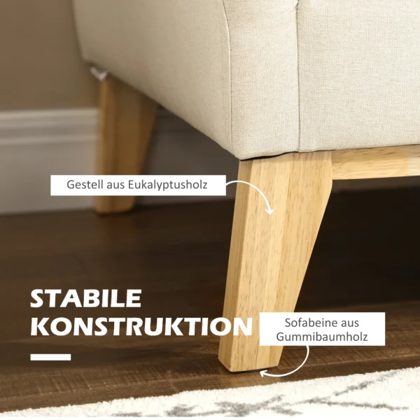 2 zitsbank loveseat in linnenlook met kussens, tweezitter met houten poten tot 150 kg, beige 137x78x78 cm voor woonkamer 6