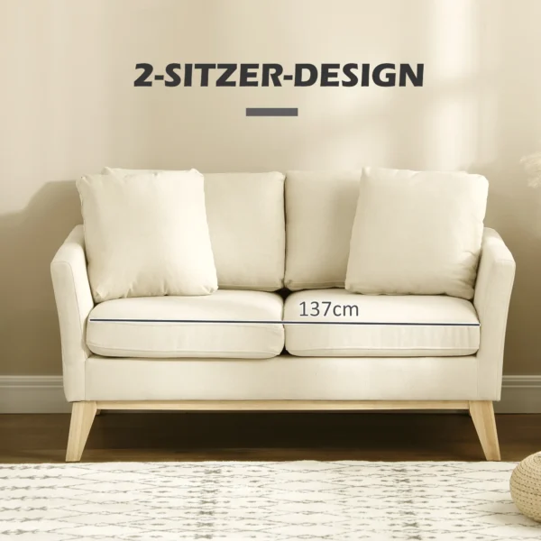 2 zitsbank loveseat in linnenlook met kussens, tweezitter met houten poten tot 150 kg, beige 137x78x78 cm voor woonkamer 7