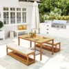 3 delig. tuinmeubelset van acaciahout inclusief 1 eettafel met parasolgat, 2 banken, balkonmeubelset, tuinset voor balkon, terras, teak 2