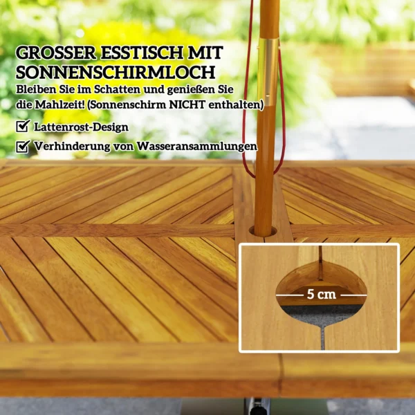3 delig. tuinmeubelset van acaciahout inclusief 1 eettafel met parasolgat, 2 banken, balkonmeubelset, tuinset voor balkon, terras, teak 6