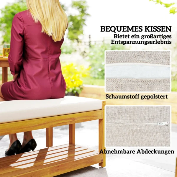 3 delig. tuinmeubelset van acaciahout inclusief 1 eettafel met parasolgat, 2 banken, balkonmeubelset, tuinset voor balkon, terras, teak 7