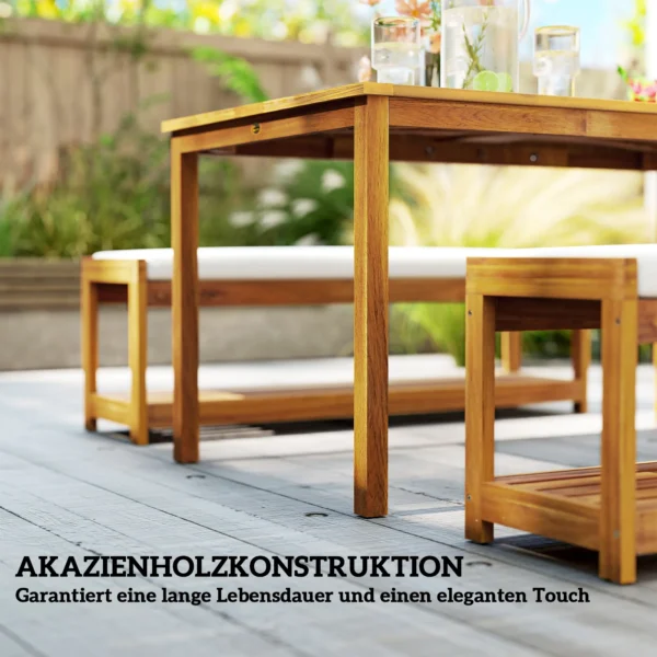 3 delig. tuinmeubelset van acaciahout inclusief 1 eettafel met parasolgat, 2 banken, balkonmeubelset, tuinset voor balkon, terras, teak 8