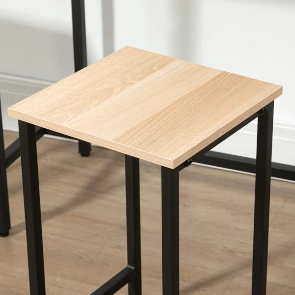 3 delige eetgroep eettafel set voor balkon & tuin, stalen frame & spaanplaat, natuurhout look & zwart, 80x50x85cm 9