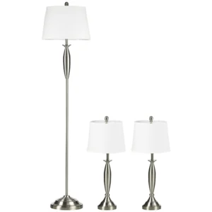 3 delige lampenset staande lamp & 2 tafellampen e27 zilver en wit voor woonkamer slaapkamer moderne verlichting 1