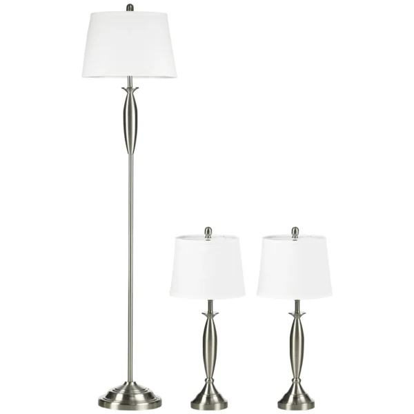 3 delige lampenset staande lamp & 2 tafellampen e27 zilver en wit voor woonkamer slaapkamer moderne verlichting 1