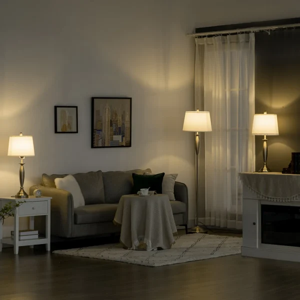3 delige lampenset staande lamp & 2 tafellampen e27 zilver en wit voor woonkamer slaapkamer moderne verlichting 2