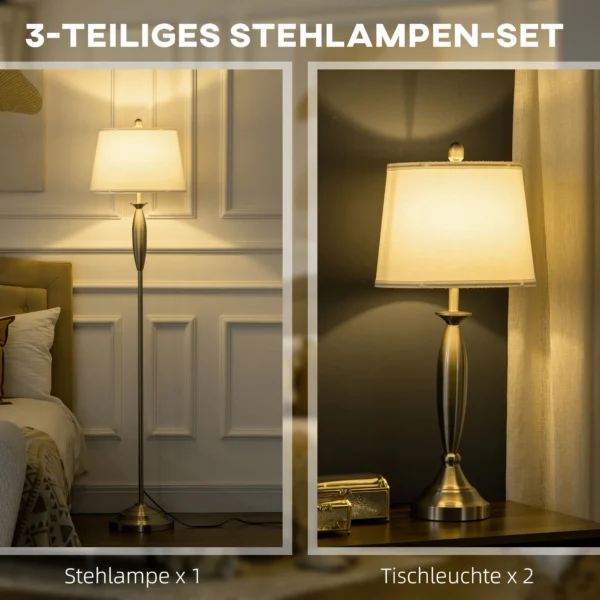 3 delige lampenset staande lamp & 2 tafellampen e27 zilver en wit voor woonkamer slaapkamer moderne verlichting 5