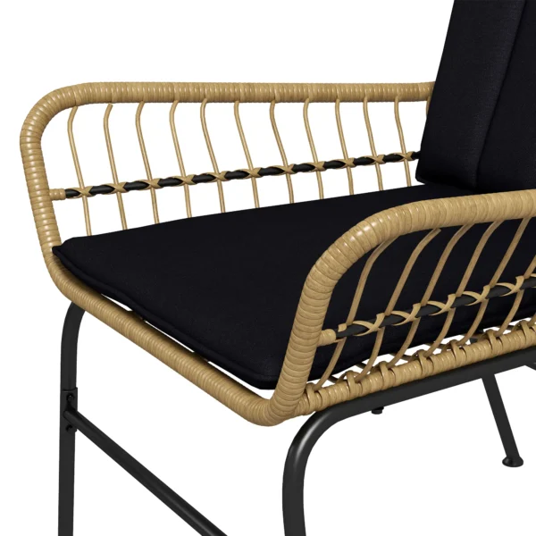 3 delige rattan zitgroep tuinset tuinmeubelset met 2 stoelen & bijzettafel hardglazen blad en kussens 10