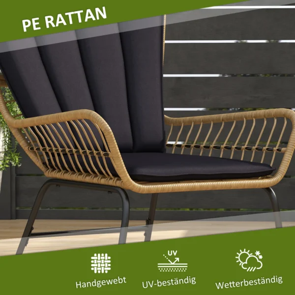 3 delige rattan zitgroep tuinset tuinmeubelset met 2 stoelen & bijzettafel hardglazen blad en kussens 8
