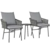 3 dlg. rattan bistroset, zitgroep, tuinset met 2 tuinstoelen, salontafel, afneembaar kussen, balkonmeubel set voor tuin, terras, staal, grijs 1