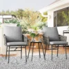 3 dlg. rattan bistroset, zitgroep, tuinset met 2 tuinstoelen, salontafel, afneembaar kussen, balkonmeubel set voor tuin, terras, staal, grijs 10