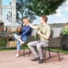 3 dlg. rattan bistroset, zitgroep, tuinset met 2 tuinstoelen, salontafel, afneembaar kussen, balkonmeubel set voor tuin, terras, staal, grijs 2