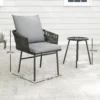3 dlg. rattan bistroset, zitgroep, tuinset met 2 tuinstoelen, salontafel, afneembaar kussen, balkonmeubel set voor tuin, terras, staal, grijs 4
