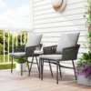 3 dlg. rattan bistroset, zitgroep, tuinset met 2 tuinstoelen, salontafel, afneembaar kussen, balkonmeubel set voor tuin, terras, staal, grijs 8