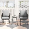 3 dlg. rattan bistroset, zitgroep, tuinset met 2 tuinstoelen, salontafel, afneembaar kussen, balkonmeubel set voor tuin, terras, staal, grijs 9