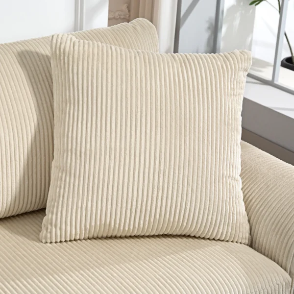 3 zits bank, bank met armleuningen, sierkussens, gestoffeerde bank met corduroy bekleding, dik gepolsterd loungebank tot 450 kg voor woonkamer, slaapkamer 212 x 80 x 88 cm, crème wit 10