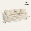 3 zits bank, bank met armleuningen, sierkussens, gestoffeerde bank met corduroy bekleding, dik gepolsterd loungebank tot 450 kg voor woonkamer, slaapkamer 212 x 80 x 88 cm, crème wit 4