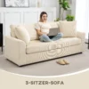 3 zits bank, bank met armleuningen, sierkussens, gestoffeerde bank met corduroy bekleding, dik gepolsterd loungebank tot 450 kg voor woonkamer, slaapkamer 212 x 80 x 88 cm, crème wit 5